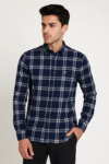 Navy Checkered Slim Fit Men’s Casual Shirt