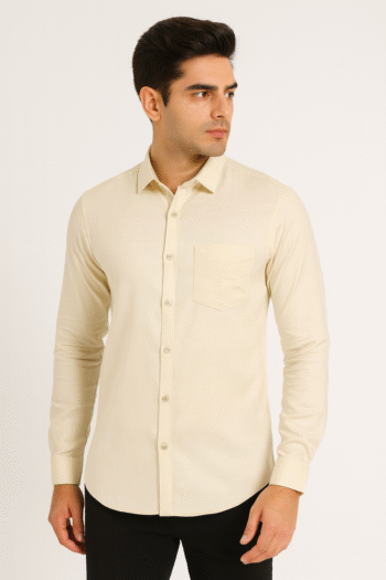 Cream Solid Slim Fit Men’s Formal Shirt