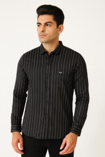 Black Pinstripe Slim Fit Men’s Casual Shirt
