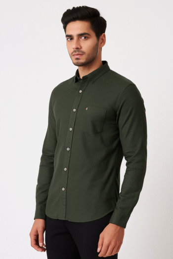 Olive Green Plain Casual Shirt