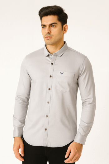 Grey Solid Slim Fit Men’s Casual Shirt