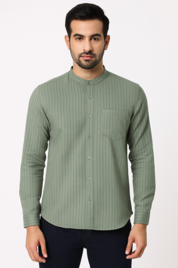 Men’s Green Striped Full Sleeve Shirt