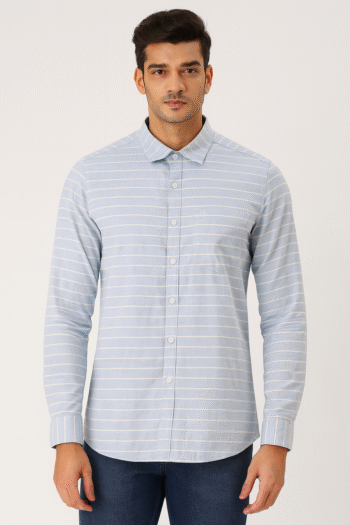 Men’s Light Blue Striped Casual Shirt
