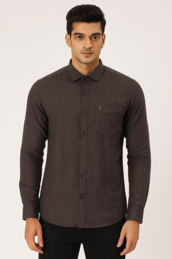 Men’s Solid Dark Brown Casual Shirt
