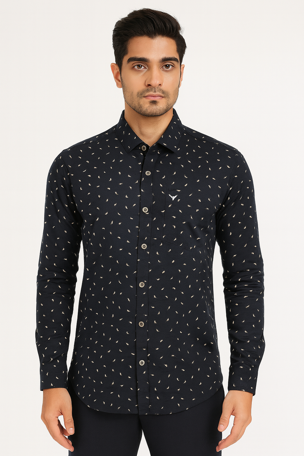 Men’s Black Printed Casual Shirt with Chest Pocket