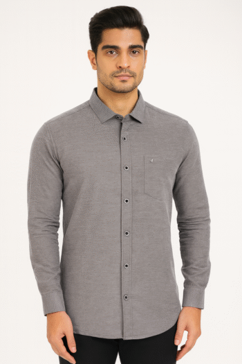 Men’s Grey Solid Formal Shirt with Chest Pocket