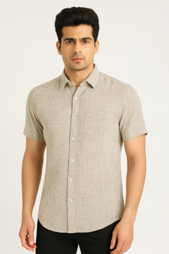 Men’s Beige Textured Full Sleeve Shirt