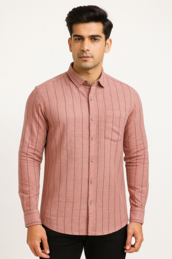 Men’s Rust Red Striped Full Sleeve Shirt