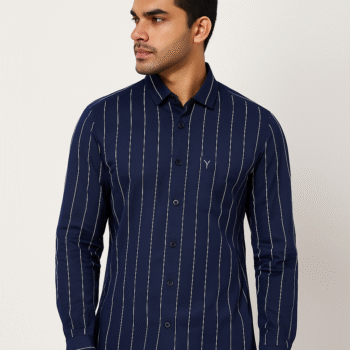 Men’s Navy Blue Vertical Stripe Casual Shirt