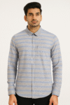 Men’s Grey & Blue Horizontal Stripe Casual Shirt