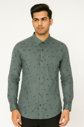 Green Printed Slim Fit Casual Shirt for Men