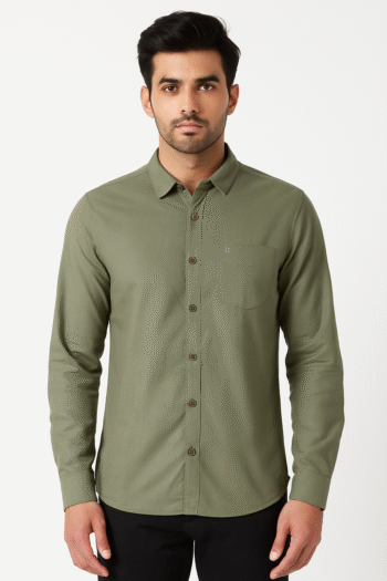 Olive Green Solid Slim Fit Casual Shirt for Men