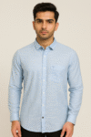 Light Sky Blue Textured Slim Fit Cotton Shirt for Men