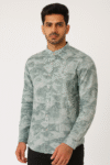 Men’s Green Abstract Printed Mandarin Collar Shirt