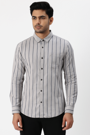Men’s Grey Vertical Striped Casual Shirt