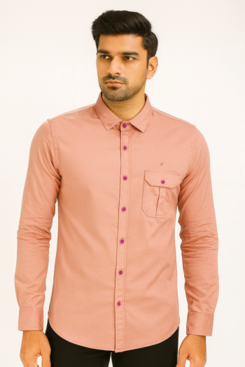 Men’s Rose Pink Casual Shirt with Contrast Buttons