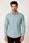 Men’s Sky Blue Vertical Striped Slim Fit Shirt
