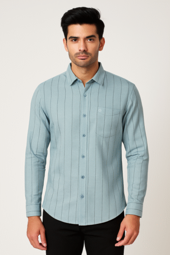 Men’s Sky Blue Vertical Striped Slim Fit Shirt