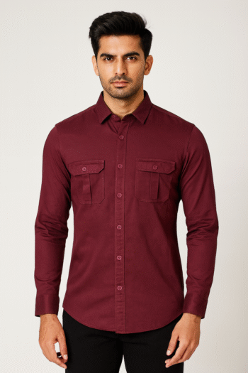 Men’s Maroon Dual Pocket Slim Fit Casual Shirt