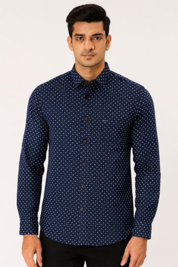 Men’s Navy Blue Printed Casual Shirt