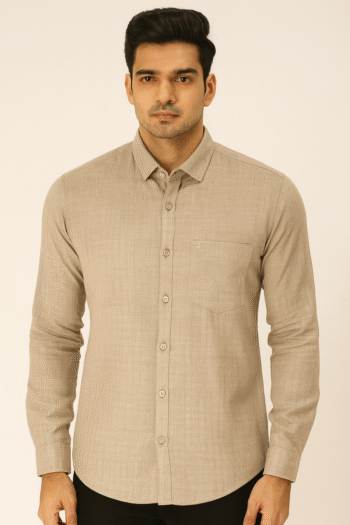 Men’s Solid Beige Casual Shirt