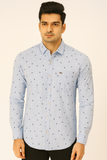 Men’s Light Blue Printed Casual Shirt