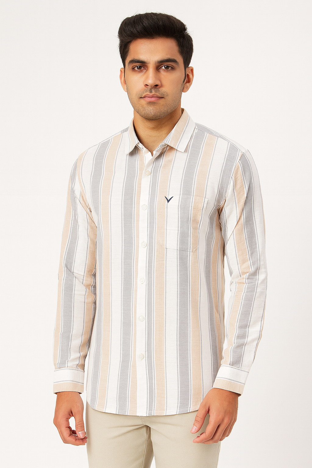 Men’s Beige & Grey Striped Shirt