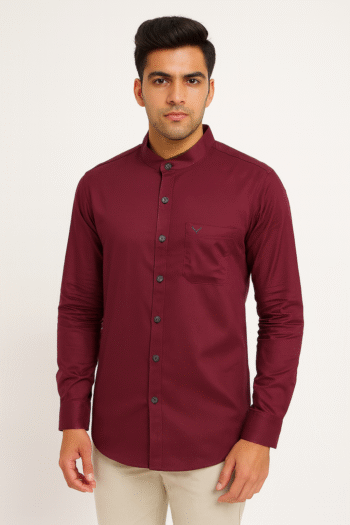 Men’s Maroon Mandarin Collar Shirt