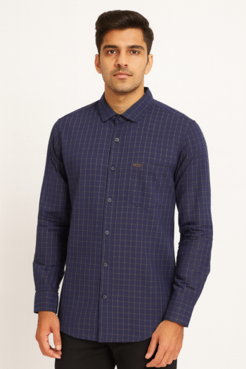 Men’s Navy Blue Checked Shirt
