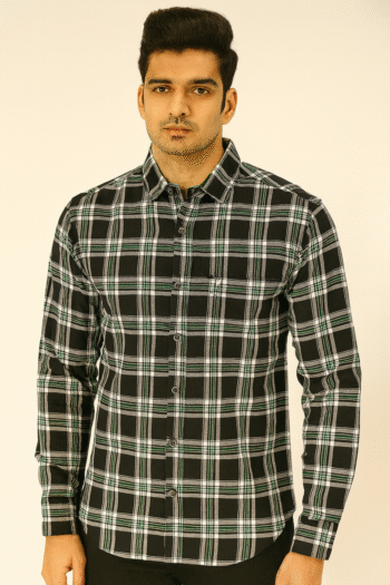 Men’s Black & Green Checked Casual Shirt
