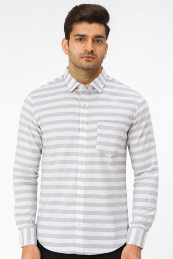 Men’s White & Grey Striped Casual Shirt