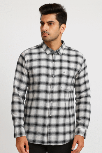 Men’s Casual Slim Fit Checkered Shirt – White & Black