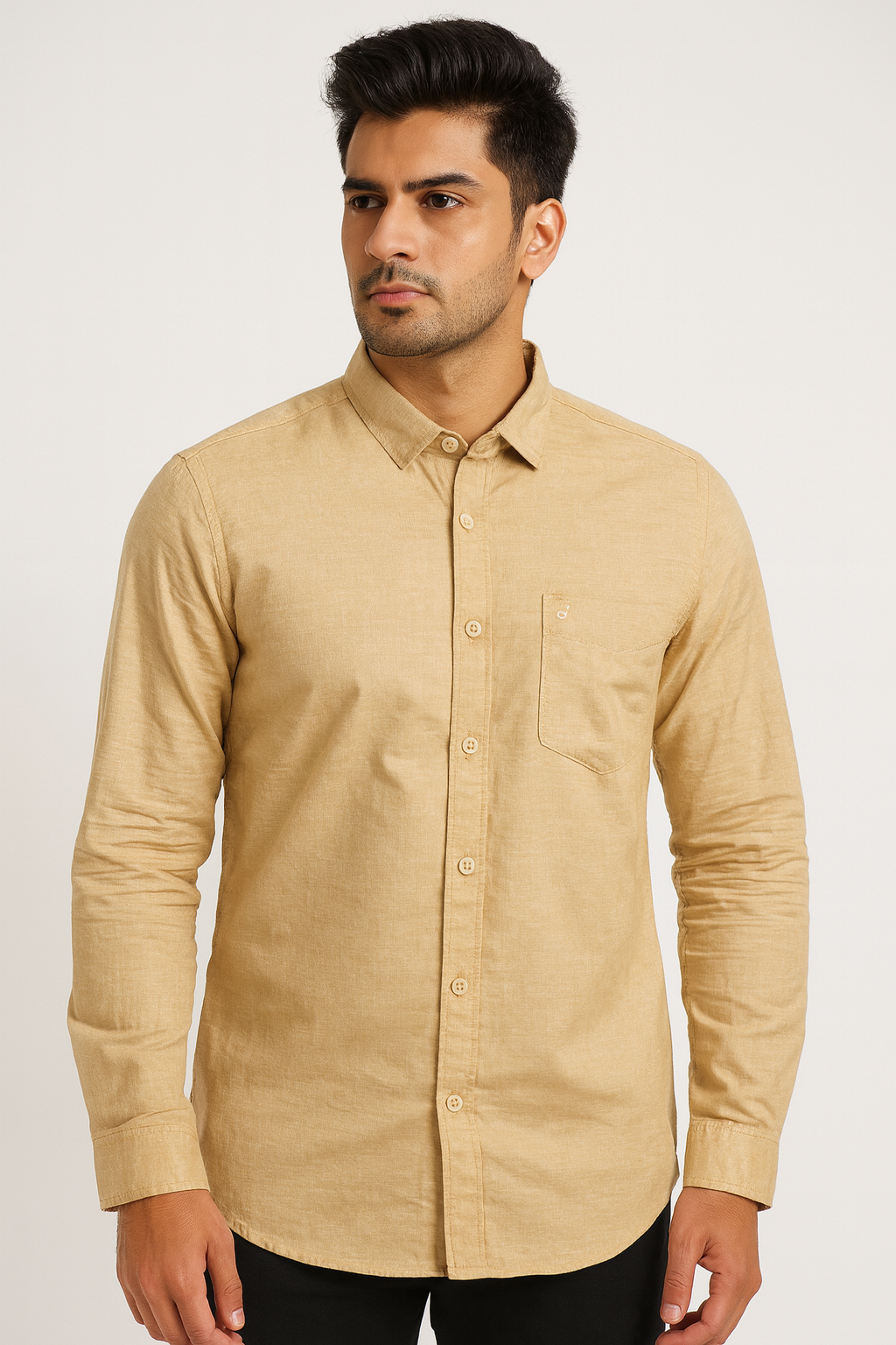 Men’s Solid Beige Slim Fit Shirt