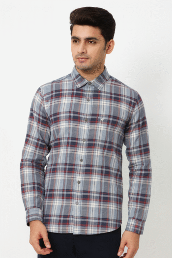 Men’s Grey & Red Checked Casual Shirt