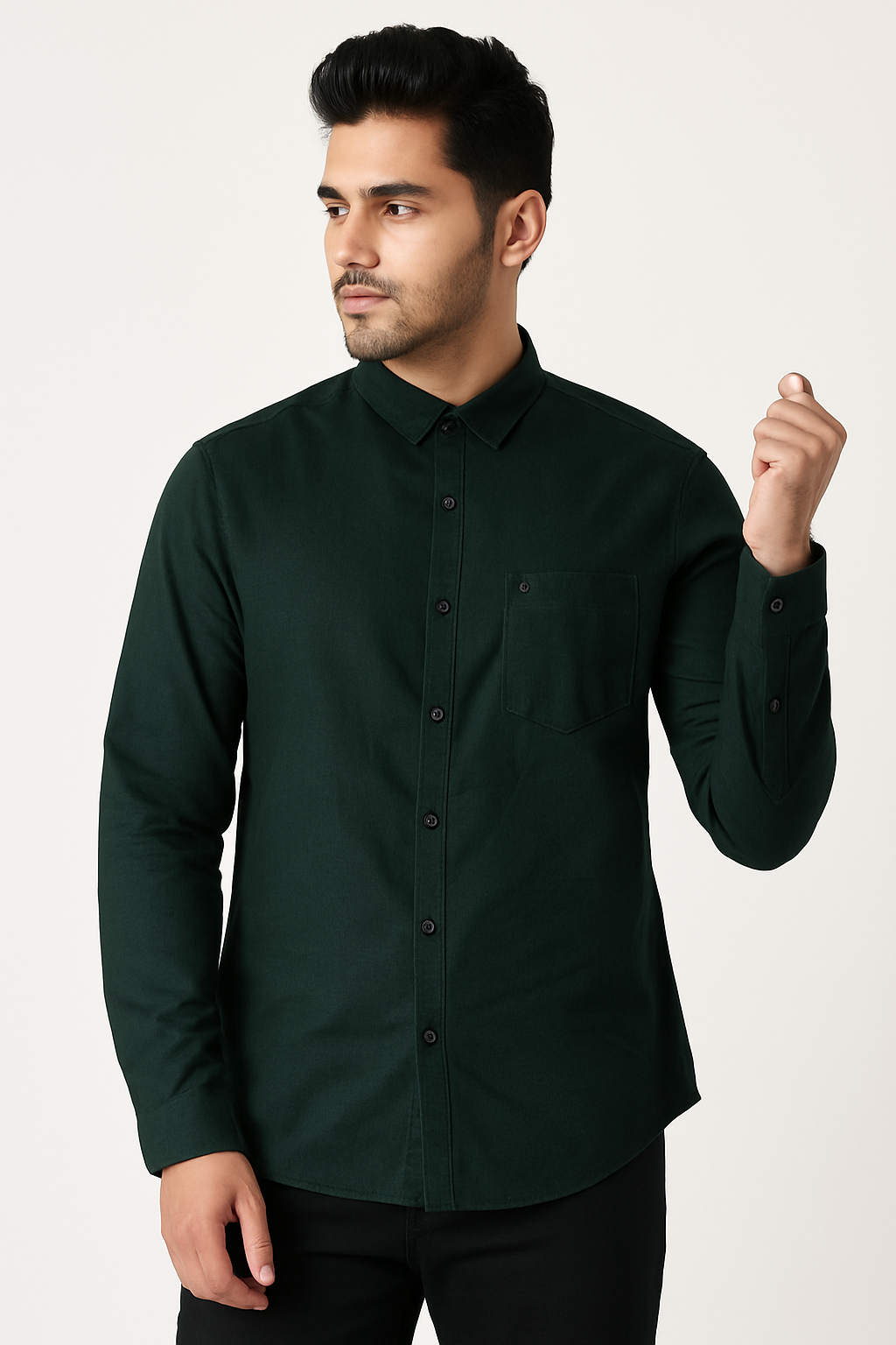 Dark Green Premium Cotton Solid Shirt for Men