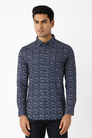Men’s Navy Blue Printed Casual Shirt