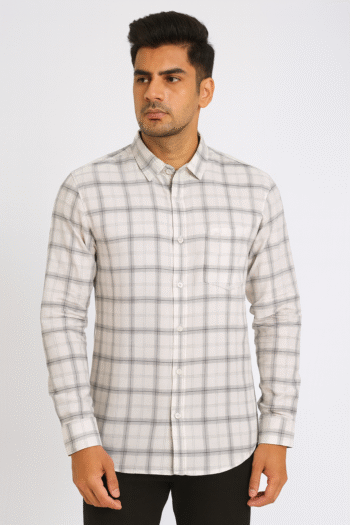 Men’s White & Grey Checked Casual Shirt