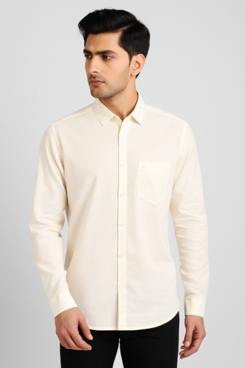 Men’s Off-White Solid Casual Shirt