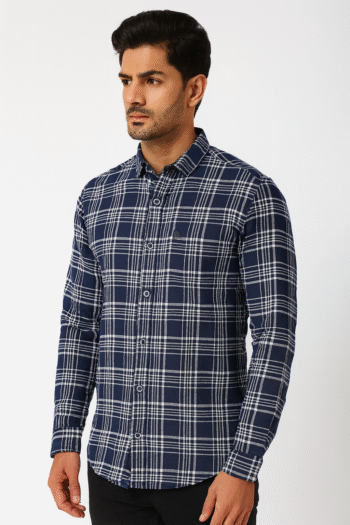 Men’s Navy Blue Checked Casual Shirt