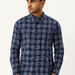 Men’s Navy Blue & White Checked Casual Shirt
