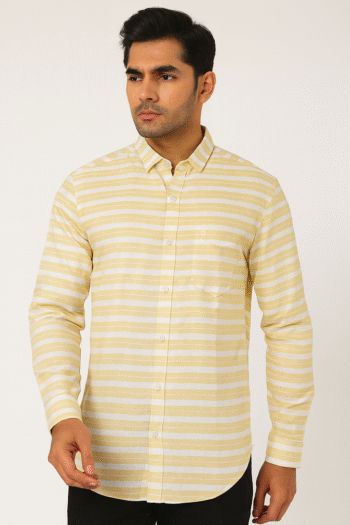 Men’s Yellow & White Striped Casual Shirt