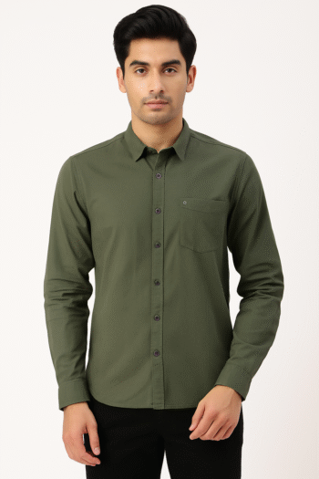 Men’s Olive Green Solid Casual Shirt