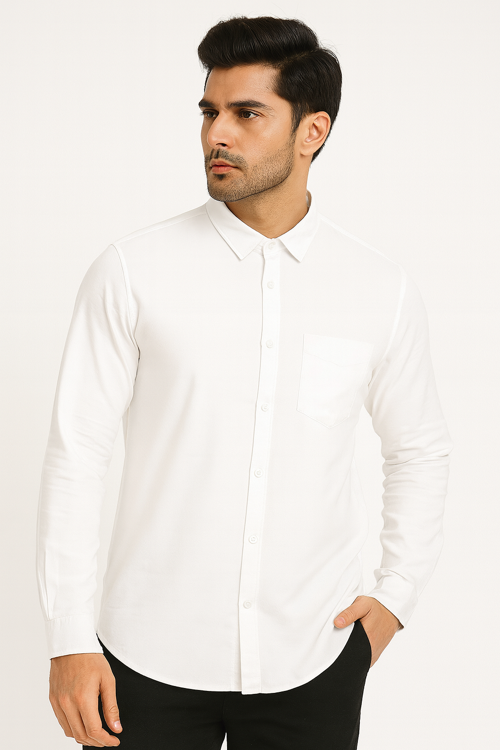 Men’s White Button-Down Casual Shirt