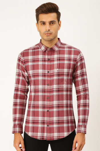Men’s Maroon & White Checked Casual Shirt