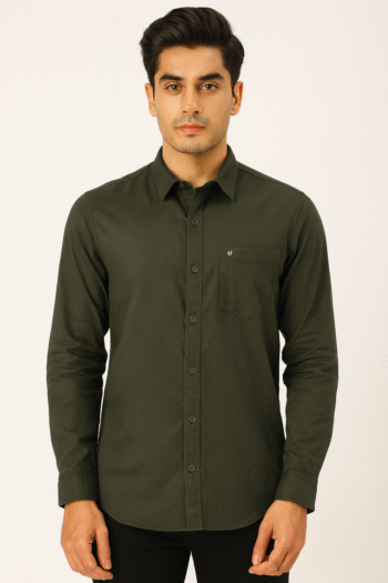 Men’s Olive Green Solid Casual Shirt