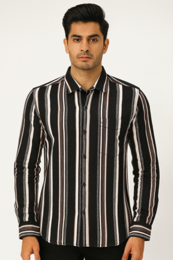 Men’s Black & White Vertical Striped Casual Shirt