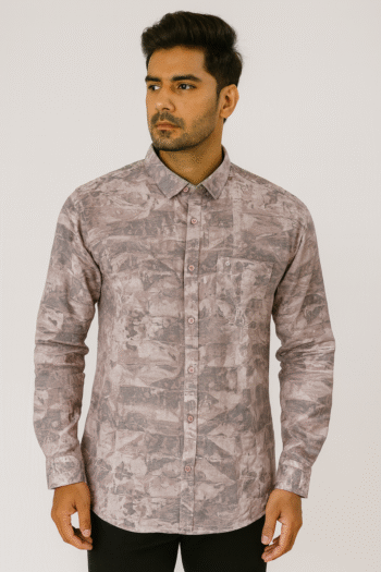 Men’s Brown Abstract Print Casual Shirt