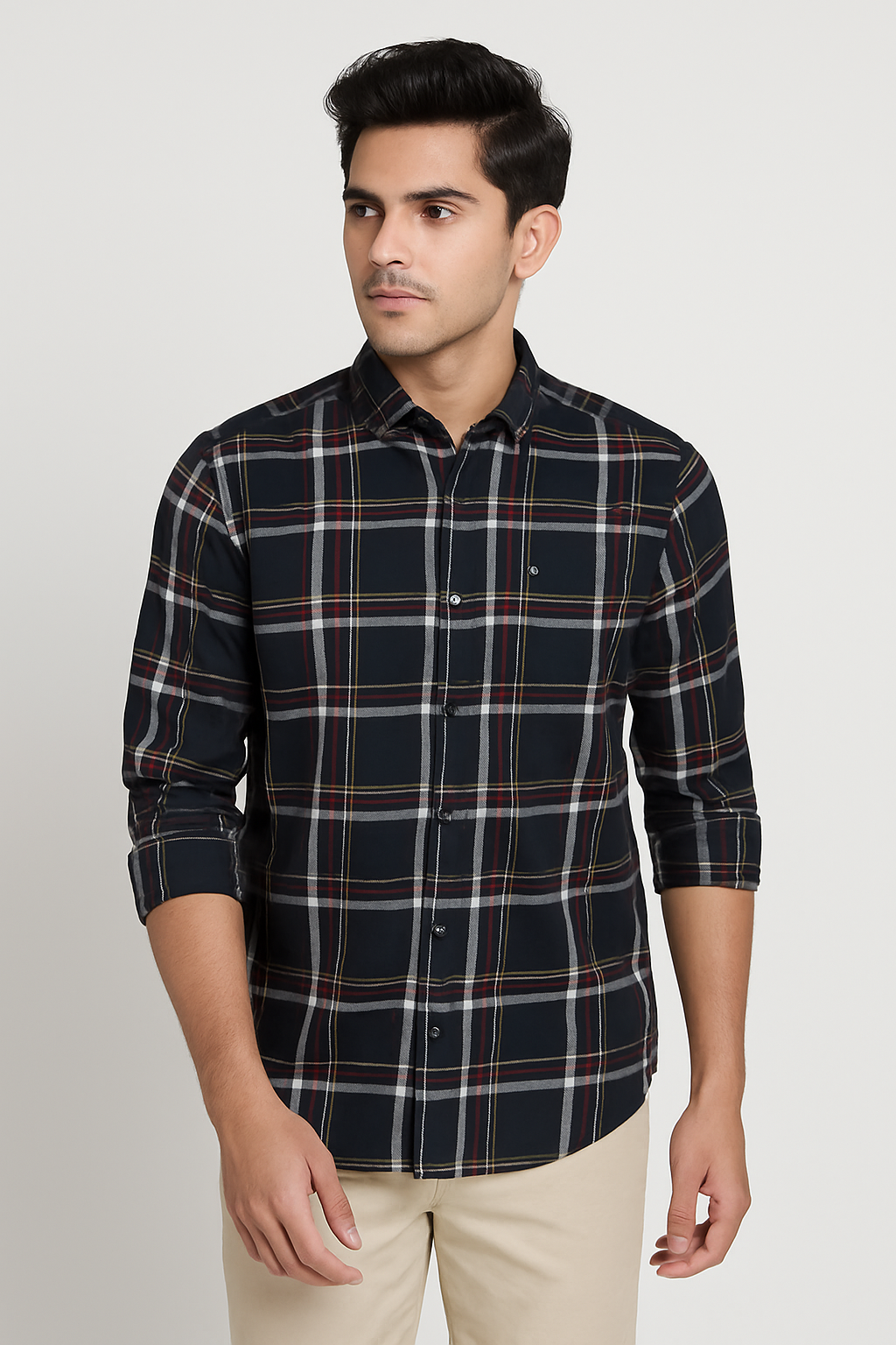 Navy Blue Tartan Checked Casual Shirt for Men
