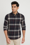 Navy Blue & Grey Checked Cotton Casual Shirt for Men