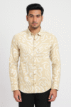Beige & White Abstract Printed Cotton Shirt for Men